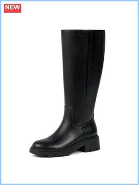 Faux Leather Knee High Boots Block Heel Riding Tall Boots Wide Calf